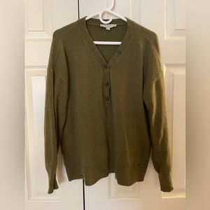 LOFT Olive Green V-Neck Sweater - Size Large
